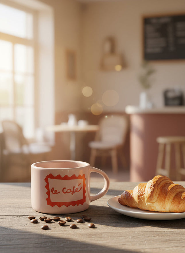 Keramiktasse Le Cafè – Helles Rosa, 350ml – Ideale Tasse für Kaffee & Tee